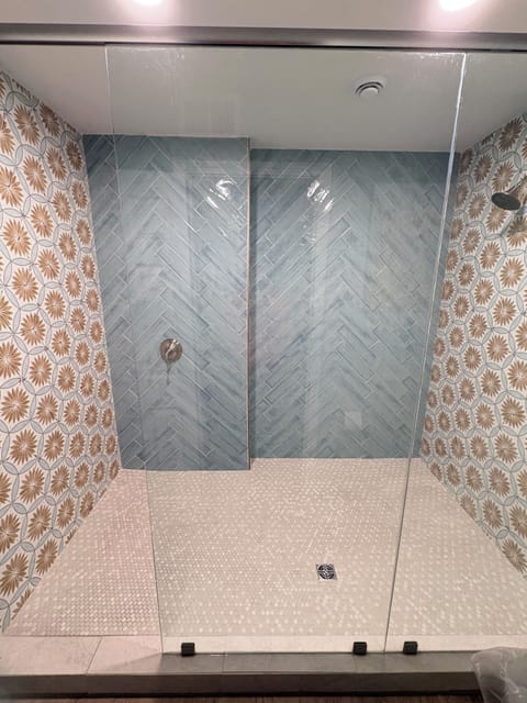 Updated primary bathroom walk-in shower