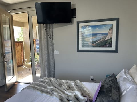 View of your patio. Pictured is the old TV there’s a new 50 inch.