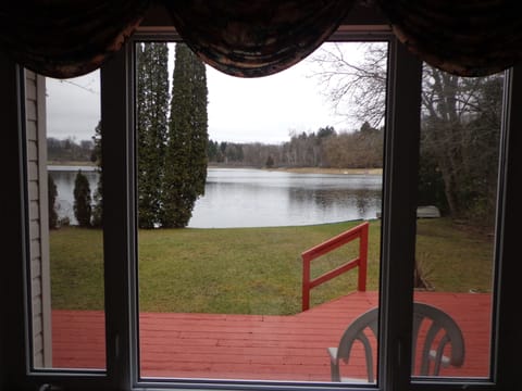 Dining area view of 23 acre private quiet lake.
no motors allowed.