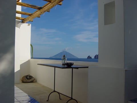 Part of terrace and view of Stromboli