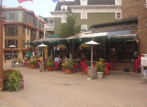 Plaza down below w/restaurants & shops