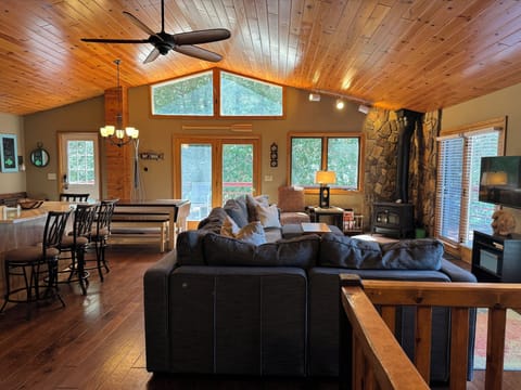 Pine ceilings and wood-burning stove for great up-north charm