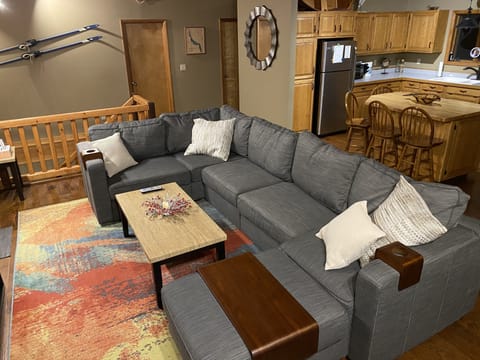 New couch in late 2020 (w old kitchen in the background)