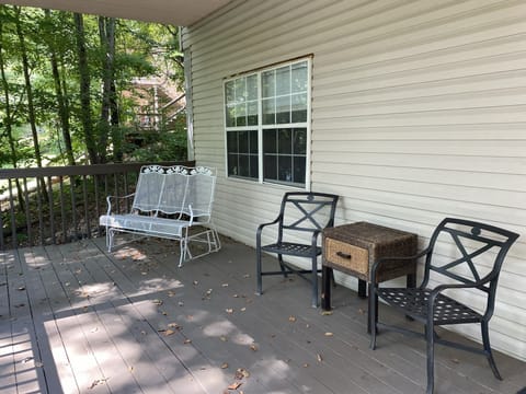 Lower deck is a great place to relax in the shade or play corn hole