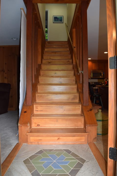 Custom handmade tile on front landing