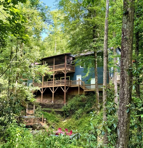 Our 4-season beauty on 3.5 private acres! Gorgeous waterfalls/hot-tub/fire-pit!