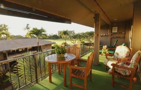 Spacious lanai accessible from living and the bedroom.