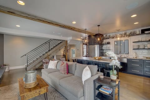 Family Room #1, 65" tv, seating area for 15, island seats 8, fireplace