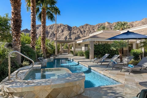 Private, secluded pool/spa flanked with beautiful palms and incredible views