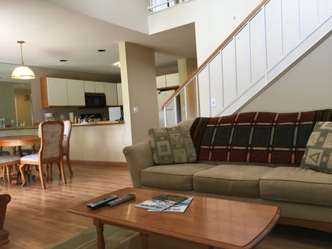 View from living area to dining area and kitchen, nice open floor plan