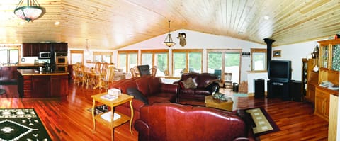 Main Lodge Room w/kitchen, living room, sun room & dining room w/3 large tables