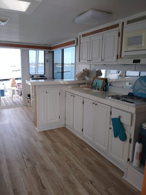 View of the galley and small bar.