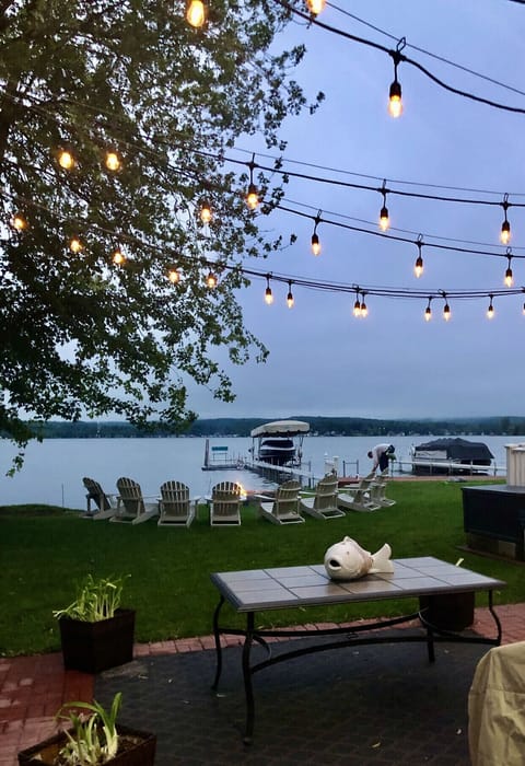 Enjoy sunsets while dining under hanging lights. Campfire is just steps away. 