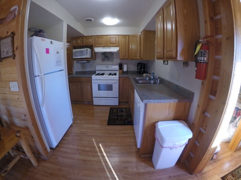 Fully stocked kitchen.