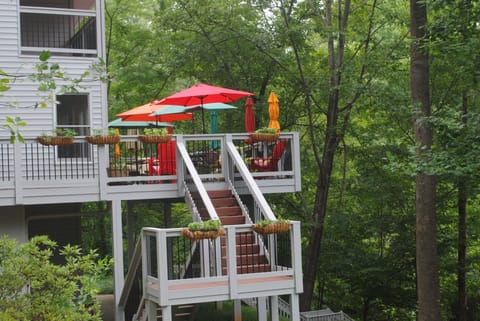 gated deck overlooking the lake-- two tables seating 4-6 each, chaise lounges! 