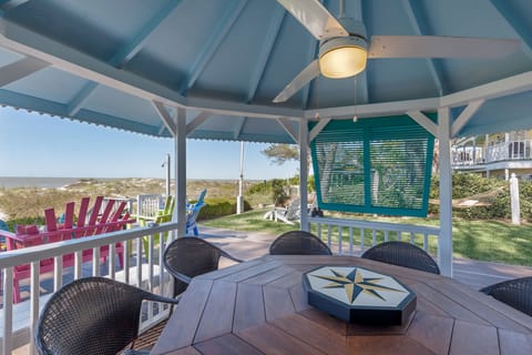 Gazebo showing beach side lawn and dunes