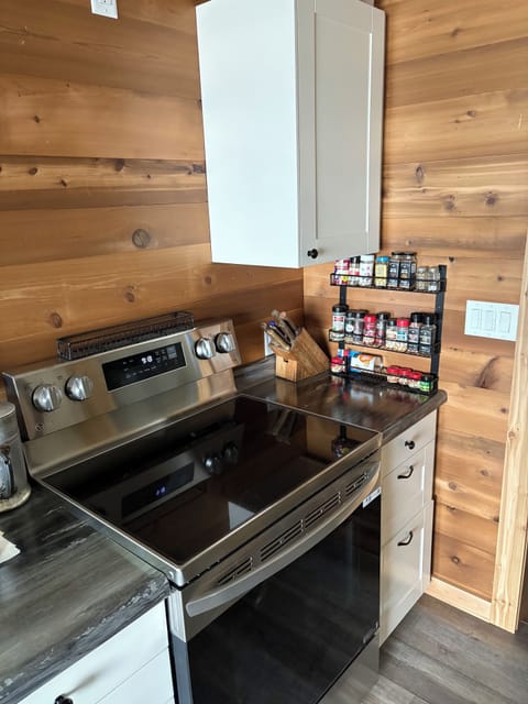 See those walls? The original 70-yr old cedar boards were flipped over & reused.