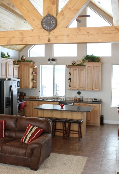 From the great room to the kitchen area