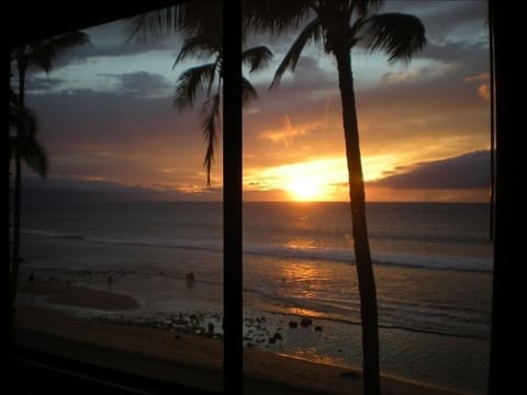 Sunset view from master bedroom looking across to the island of Lanai