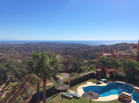 Terrace overlooking pool