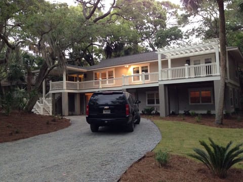 beautiful new front porch and deck.