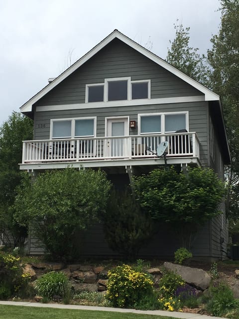 Deck off great room overlooks park and river