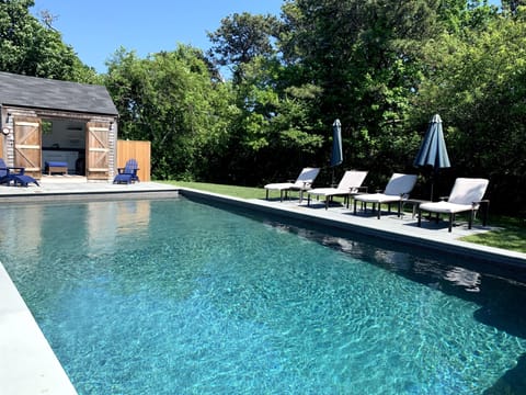 20x40 saltwater pool with pool house and seating