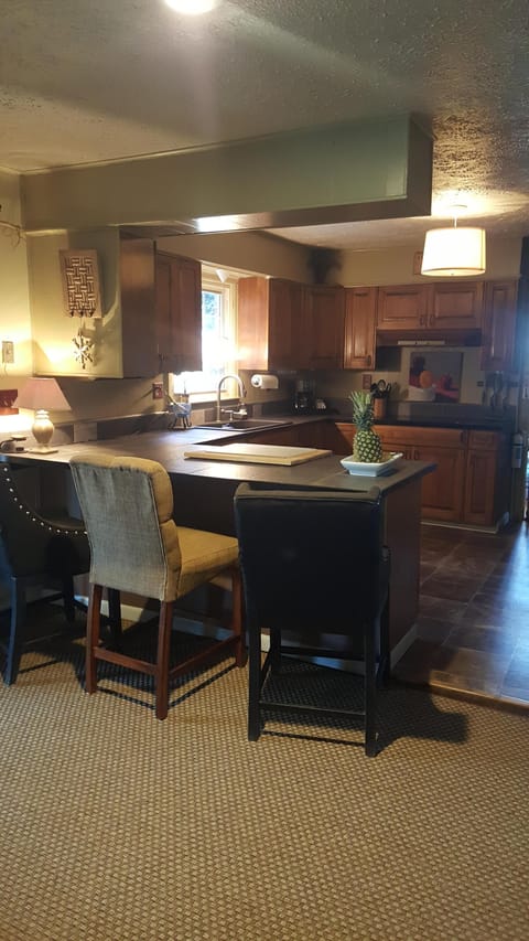 kitchen area adjoins living room