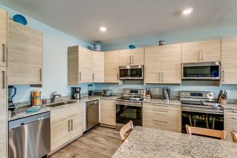 Large kitchen with ample preparation space