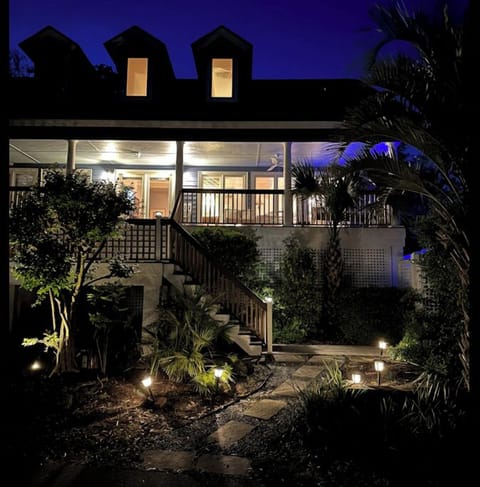 Front of house at night
