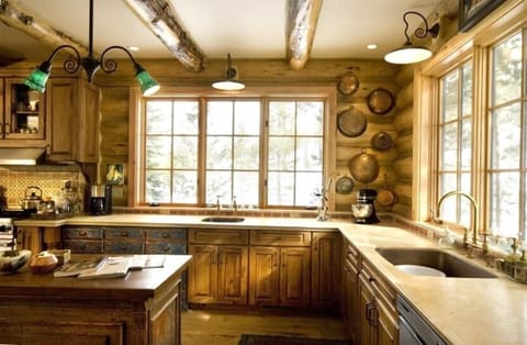 Kitchen with Two Copper Sinks