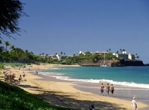 Sandy beach is just steps from the condo.