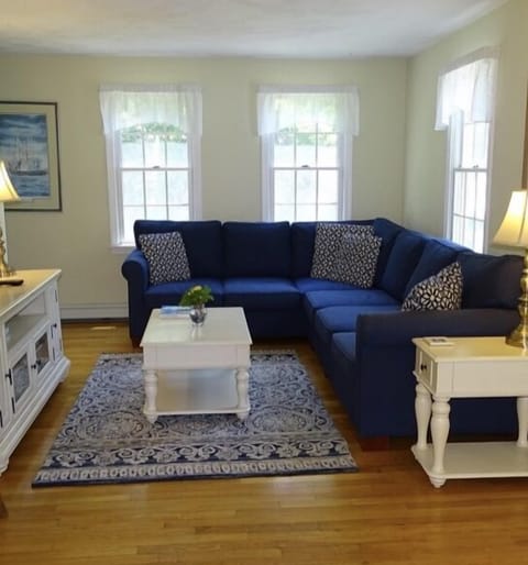 Family room open to kitchen and dining room.