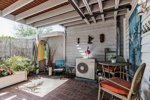 Patio under deck for relaxing and storing beach toys