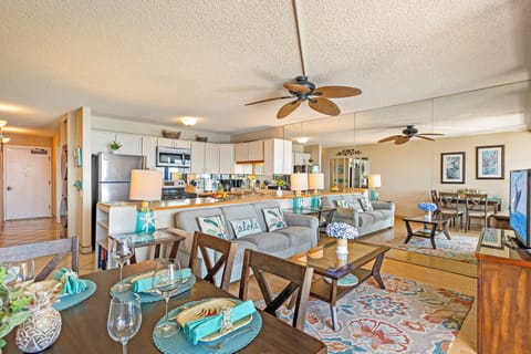 Looking into the kitchen from the eating area.