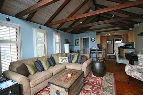 View of living room and kitchen
