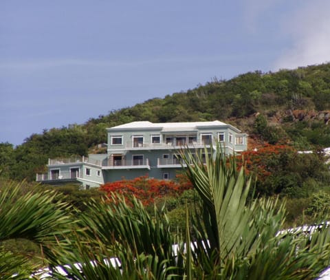As seen from the closest beach at Bolonga Bay Resort. Apartment is lower left.