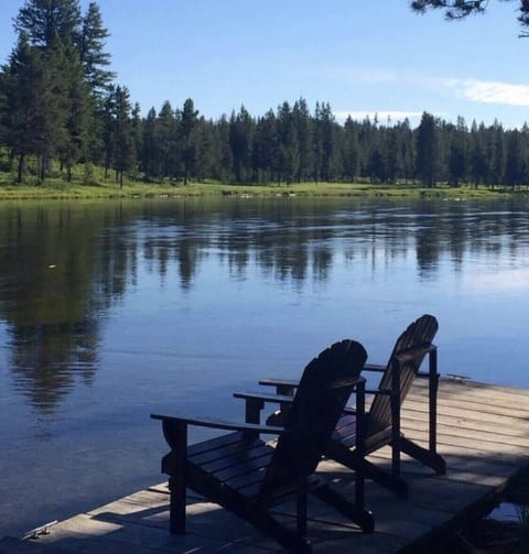 Private waterfront dock to relax and enjoy the Henry's Fork of the Snake River. 