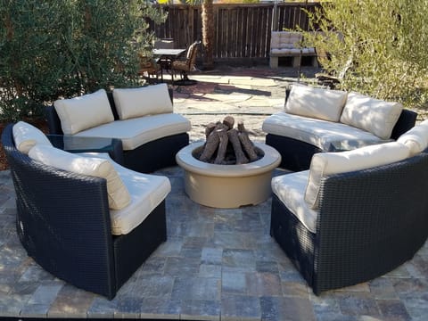 Sip wine by the fire pit. Available upon request.