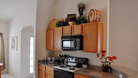 The kitchen has everything you need for preparing a quick snack or a full meal.