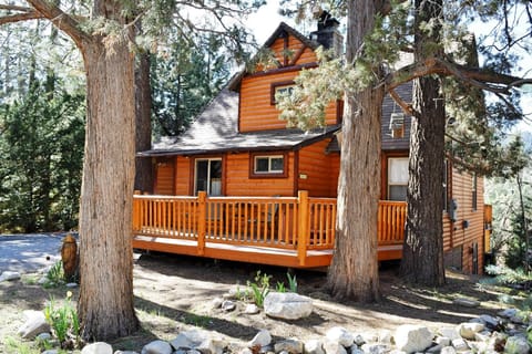 Log cabin in the Jeffrey pine trees