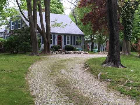 Private drive off of historic 6A.  5 acre property down the road from beach.