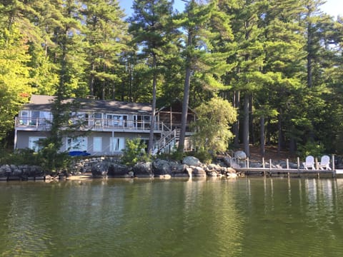 The outside of the house from the lake. Private and quiet.
