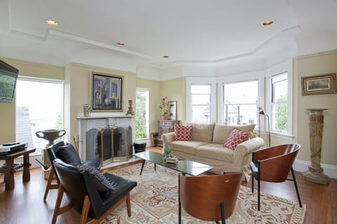 Wonderful living room with views and fireplace