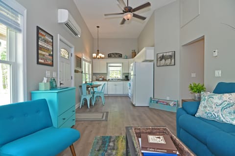 Living room w/pull out memory foam bed. Bedding incl. Books, games available