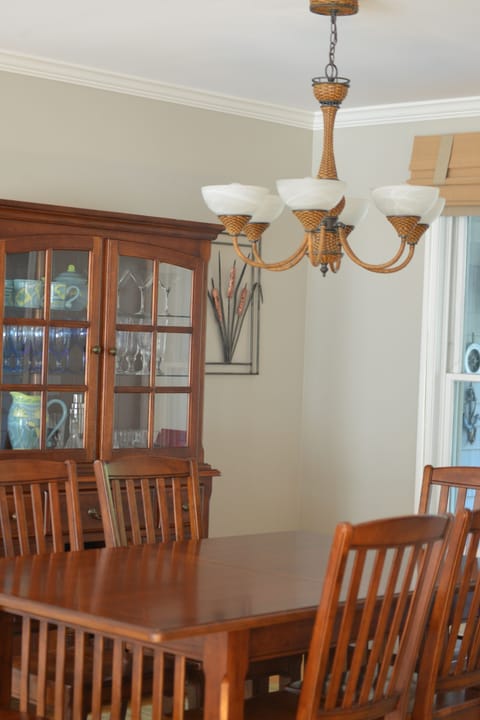 Dining room table with seating for six people