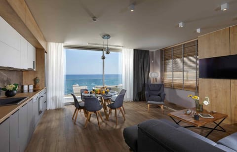 open living- kitchen area with direct seaview