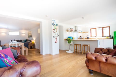 Open plan kitchen, living and dining area.