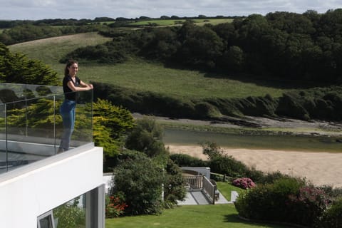 View from top balcony. Shows corner of dining terrace above garden bedroom