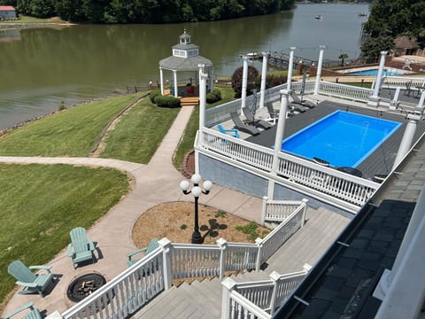 Backyard pool, gazebo and gas firepit
